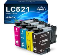 INK4U LC521 Lot de 4 cartouches d'encre de rechange pour Brother LC-521 LC 521 Brother DCP-J1260W/J1310DW/J1313DW/J1360DW/J1460DW (Noir, Cyan, Magenta, Jaune)