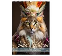 Inka Katzen - Katzen sind die wahren Herrscher (Wandkalender 2026 DIN A2 hoch), CALVENDO Monatskalender: Götter auf vier Pfoten mit prachtvollem Kopfschmuck