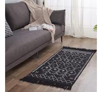 INKAROBOX Boho Tapis Couloir Long Noir et Blanc en Coton Lavable en Machine, Boheme avec des Glands Tissé à la Main Tapis de Sol pour Chambre Cuisine Salon Balcon Entree (Noir Rhombus, 60 x 130 cm)