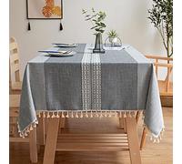 INKAROBOX Nappe Anti-Taches Rectangulaire en Lin de Coton avec Bord, Couverture Lavable en Poudre pour Table à Manger (Gris, 140 x 260 cm)
