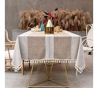 INKAROBOX Nappe Anti-Taches rectangulaire, Nappe en Lin de Coton avec Bord Nappe. Couverture Lavable en Poudre pour Table à Manger (Marron Clair, 140 x 220 cm)