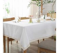 INKAROBOX Nappe blanche unie en dentelle - Nappe classique en coton et lin - Moderne et minimaliste - Anti-poussière - Pour cuisine, dîner, pique-nique, décoration de la maison (blanc crème, 220 x 140