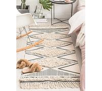 INKAROBOX Tapis Couloir Boho Beige Tapis en Coton, Tapis avec Touffeté Glands Tissés à la Main, Tapis Lavable en Machine pour Salon Chambre à Coucher Cuisine Couloir Entree Salle a Manger, 60 x 90 cm