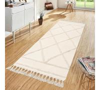 INKAROBOX Tapis de Couloir - Style bohème - Beige touffeté - en Coton avec Pompons tissés - Lavable - pour Salle de Bain, Cuisine, Salon, Chambre à Coucher, Couloir, Salle à Manger (Beige, 60 x 130