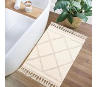 INKAROBOX Tapis de Couloir Style bohème Beige touffeté en Coton avec Pompons tissés Lavable - pour Salle de Bain, Cuisine, Salon, Chambre à Coucher, Couloir (Beige, 60 x 90 cm (Rectangulaire))