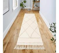 INKAROBOX Tapis de couloir - Style bohème - Beige touffeté - En coton avec pompons tissés - Lavable - Pour salle de bain, cuisine, salon, chambre à coucher, couloir, salle à manger (beige, 180 x 60 cm