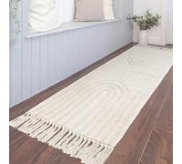 INKAROBOX Tapis de Salle de Bain bohème, Tapis de Cuisine bohème, Tapis d'entrée en Coton de Ferme pour Chambre/buanderie, jeté tissé décoratif (Beige 60 x 180 cm