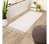 INKAROBOX Tapis de Salle de Bain bohème, Tapis de Cuisine bohème, Tapis d'entrée en Coton de Ferme pour Chambre/buanderie, jeté tissé décoratif (Beige, 60 x 130 cm)