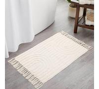 INKAROBOX Tapis de Salle de Bain bohème, Tapis de Cuisine bohème, Tapis d'entrée en Coton de Ferme pour Chambre/buanderie, jeté tissé décoratif (Beige, 60 x 90 cm)