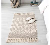 INKAROBOX Tapis en coton avec franges Tissu en coton tissé Tapis de jet Tapis de couloir pour cuisine, salon, chambre, buanderie, entrée (Fleurs, 60x130cm)