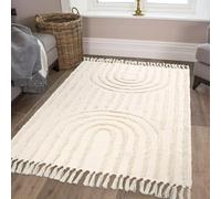 INKAROBOX Tapis en coton tissé à la main avec pompons - Style bohème - Idéal pour salon, chambre à coucher, etc. - Beige arc-en-ciel - 120 x 180 cm