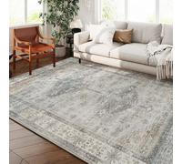 INKAROBOX Tapis lavable avec motif bohème, dos antidérapant et anti-taches, style vintage, pour salon et chambre à coucher, gris vert, 80 x 160 cm