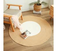 INKAROBOX Tapis Rond tissé à la Main en Pur Coton avec Pompons au Look rétro pour Chambre à Coucher, Salon, Table, Bureau (Noir/Beige, 120 cm (Rond)) (Blanc/Beige, 150 cm (Rond))