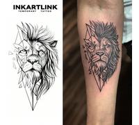 INKARTLINK Tatouage temporaire réaliste de tête de lion au style géométrique mixte | Formule à base de jus d'herbes, durée de 15 jours | Tatouage factice semi-permanent réaliste | Autocollant personna