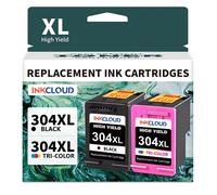 inkcloud 304XL Cartouches d'encre pour HP 3760 2620 2625 Envy 5010 1 Noir 1 Couleur