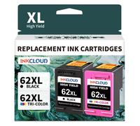 inkcloud 62XL Cartouches d'encre de remplacement pour HP 62 Envy 5540 7640 1 Noir 1 Couleur
