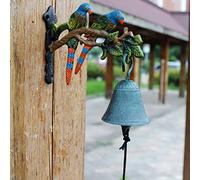 INKCOR Cloche Porte D'entrée Cloche De Porte en Fonte Suspendue avec Oiseaux Colorés, Sonnette De Sonnerie Antique, Sculpture Murale pour Porte D'entrée/Jardin/Patio/Cour