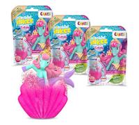 INKEE GALUPY MERMAID Lot de 3 boules de bain sirène avec surprise, bombe de bain pour enfant en forme de coquillage avec figurines de sirène et arôme de barbe à papa