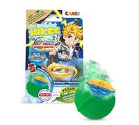 INKEE Surprise Blade Toupie de combat - 1x Boule de bain avec Surprise à l'intérieur - 1 mini toupie de combat BLADE - Bombe de bain 100g au beurre de cacao, Parfum Chocolat, rouge et vert