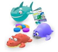 INKEE Toys Wind-Up Drop Coral - Jouets Bain bébé à remonter - Jeu de Bain Enfant avec Requin Turquoise, Crocodile Orange et Phoque Violet - Jouets pour Le Bain avec Mini Bombes de Bain