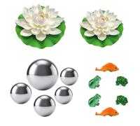 inkihuit Lot de 6 boules flottantes pour mini étang, petites boules flottantes, 2 fleurs de lotus, 2 carpes koï, 4 mini grenouilles, décoration de bassin