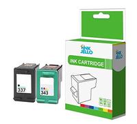Inkjello Compatible Cartouche d'encre de Remplacement pour HP Photosmart 2570 2573 2575 2575A 2575V 2575XI 8049 8050 8050XI C4100 C4140 C4150 C4160 C4180 C4183 337 343 (Noir, Couleur, 2-Pack)