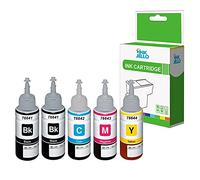 InkJello Lot de 5 bouteilles d'encre de rechange pour imprimante Epson ET-14000 ET-2500 ET-2550 ET-2600 ET-2650 ET-3600 ET-4500 L355 L555 Noir/cyan/magenta/jaune