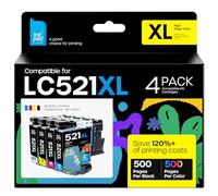 iNKPAD LC521XL Cartouches d'encre LC521 compatibles avec Brother LC521VAL pour Brother DCP-J1260W DCP-J1310DW DCP-J1313DW DCP-J1360DW DCP-J1460DW (noir, cyan, magenta, jaune)