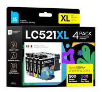 iNKPAD LC521XL LC521 Lot de 4 cartouches d'encre de rechange pour imprimante LC521XL LC-521BK/LC-521C/LC-521M/LC-521Y Compatible avec imprimante Brother DCP-J1313DW DCP-J1360DW DCP-J1460DW DCP-J1310DW