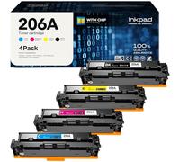 iNKPAD Lot de 4 cartouches de toner 206A (avec puce) W2110A compatibles avec HP Set 206A 206X pour imprimante HP Color Laserjet Pro MFP M282nw M283fdn M283cdw M255dw M255nw M554 W2111A W2112A W21133 A