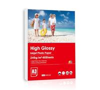 Inkuway A3 240 g/m² 60 Feuilles de Papier Photo Jet d'encre Brillant pour Impression Professionnelle pour Imprimantes à Jet d'encre