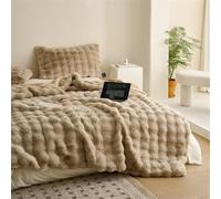 INLANDSIS Couverture en fausse fourrure de lapin, couverture pelucheuse à bulles en peluche, jeté en fausse fourrure de luxe pour canapé, chambre à coucher et salon (beige, 100 x 160 cm)