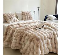 INLANDSIS Couverture en fausse fourrure de lapin, couverture pelucheuse à bulles en peluche, jeté en fausse fourrure de luxe pour canapé, chambre à coucher et salon (beige tie-dye, 200 x 230 cm)