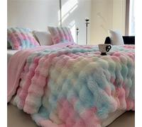 INLANDSIS Couverture en fausse fourrure de lapin, couverture pelucheuse à bulles en peluche, jeté en fausse fourrure de luxe pour canapé, chambre à coucher et salon (arc-en-ciel tie-dye, 160 x 200 cm)