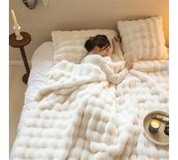 INLANDSIS Couverture en fausse fourrure de lapin, couverture pelucheuse à bulles en peluche, jeté en fausse fourrure de luxe pour canapé, chambre à coucher et salon (blanc, 180 x 200 cm)