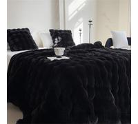 INLANDSIS Couverture en fausse fourrure de lapin, couverture pelucheuse à bulles en peluche, jeté en fausse fourrure de luxe pour canapé, chambre à coucher et salon (noir, 180 x 200 cm)