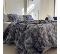 INLANDSIS Couverture en fausse fourrure de lapin, couverture pelucheuse à bulles en peluche, jeté en fausse fourrure de luxe pour canapé, chambre à coucher et salon (gris foncé tie-dye, 160 x 200 cm)