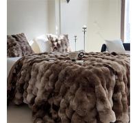 INLANDSIS Couverture en fausse fourrure de lapin, couverture pelucheuse à bulles en peluche, jeté en fausse fourrure de luxe pour canapé, chambre à coucher et salon (marron tie-dye, 180 x 200 cm)