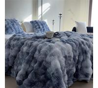 INLANDSIS Couverture en fausse fourrure de lapin, couverture pelucheuse à bulles en peluche, jeté en fausse fourrure de luxe pour canapé, chambre à coucher et salon (bleu tie-dye, 200 x 230 cm)