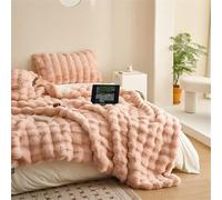INLANDSIS Couverture en fausse fourrure de lapin, couverture pelucheuse à bulles en peluche, jeté en fausse fourrure de luxe pour canapé, chambre à coucher et salon (rose, 160 x 200 cm)