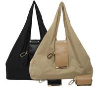 INLANDSIS Sac fourre-tout porte-clés, léger et compact en cuir végétalien, mini sacs pliables avec porte-clés, se transforme en sac de courses spacieux, Noir + kaki., size