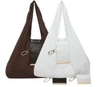 INLANDSIS Sac fourre-tout porte-clés, léger et compact en cuir végétalien, mini sacs pliables avec porte-clés, se transforme en sac de courses spacieux, Café + blanc, size