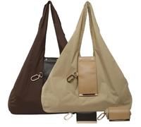 INLANDSIS Sac fourre-tout porte-clés, léger et compact en cuir végétalien, mini sacs pliables avec porte-clés, se transforme en sac de courses spacieux, Café + kaki, size
