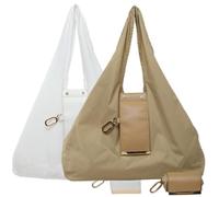 INLANDSIS Sac fourre-tout porte-clés, léger et compact en cuir végétalien, mini sacs pliables avec porte-clés, se transforme en sac de courses spacieux, Blanc + kaki, size
