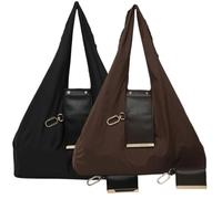 INLANDSIS Sac fourre-tout porte-clés, léger et compact en cuir végétalien, mini sacs pliables avec porte-clés, se transforme en sac de courses spacieux, Noir + café., size