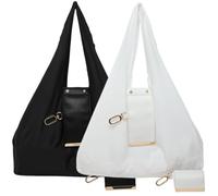INLANDSIS Sac fourre-tout porte-clés, léger et compact en cuir végétalien, mini sacs pliables avec porte-clés, se transforme en sac de courses spacieux, Noir+Blanc, size