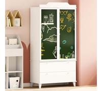 INLIFE Armoire Tableau Noir avec tiroir Blanc Bois d'ingénierie