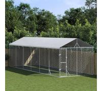 INLIFE Chenil d'extérieur pour Chiens avec Toit argenté 3x9x2,5 m