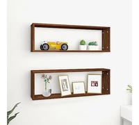 INLIFE Étagères murales cubiques 2 pcs Chêne Marron 80x15x26,5 cm