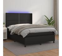 INLIFE Sommier à Lattes de lit Matelas LED Noir 140x190cm Similicuir-3139319